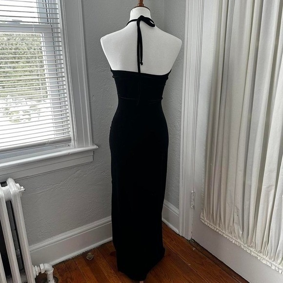 Vintage Black Velvet Maxi Gown with Floral Glitter Embroidery Finesse USA Small - Picture 4 of 8